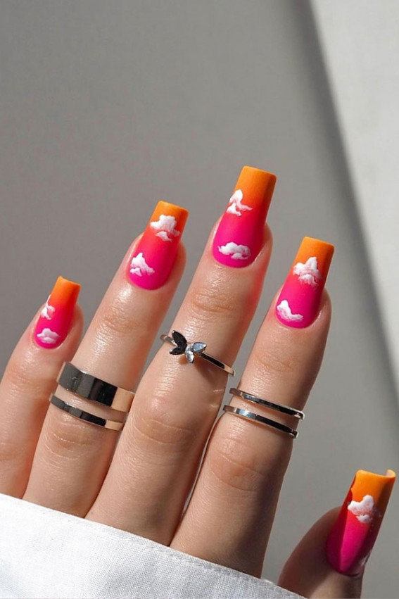 pink and orange nails, cloud nails, summer nails, summer nail art, summer nails color