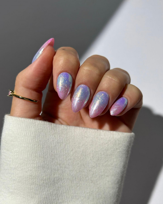 ombre blue nails, glitter blue and pink ombre nails, summer nails color