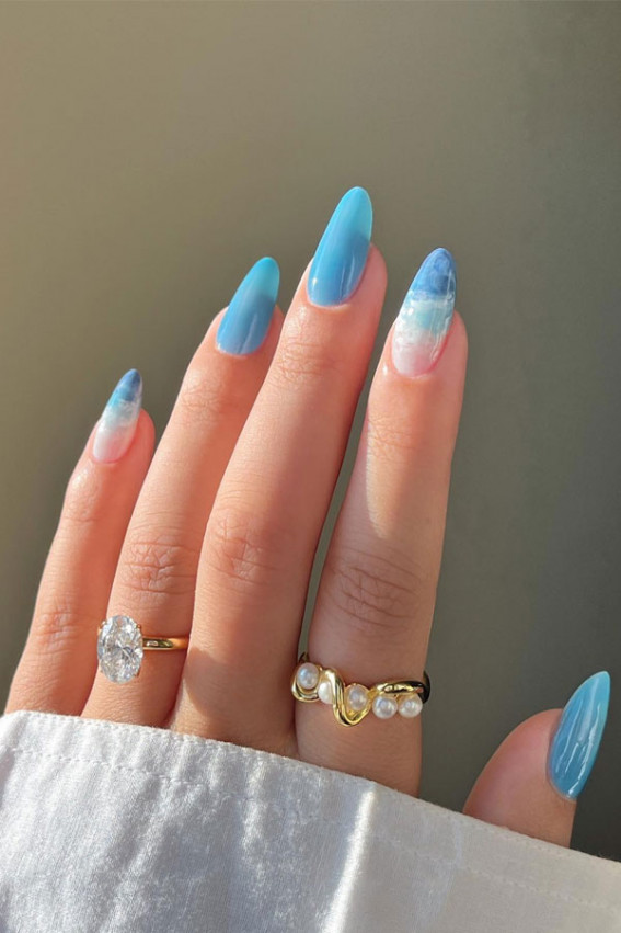 marble blue nails, blue nails