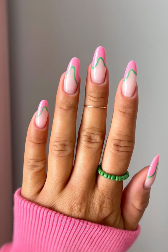 abstract pink tip nails, summer nails, summer nail art, summer nails color