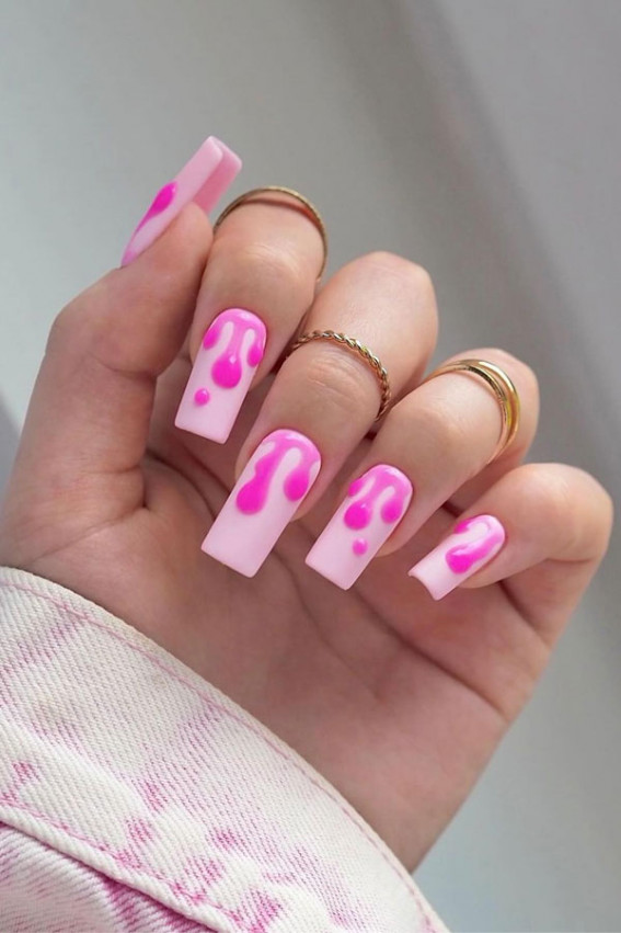 pink drip nails, summer nails, summer nail art, summer nails color