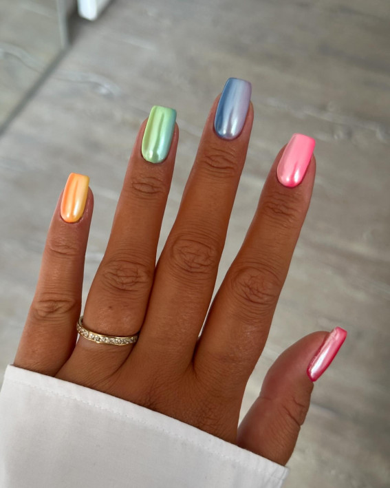 multi-colored summer nails, summer nail designs, bright summer nails