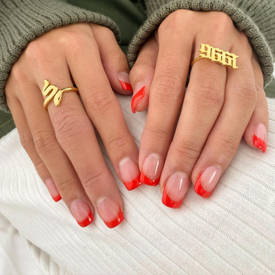 red french tip nails, simple nails, summer nail designs