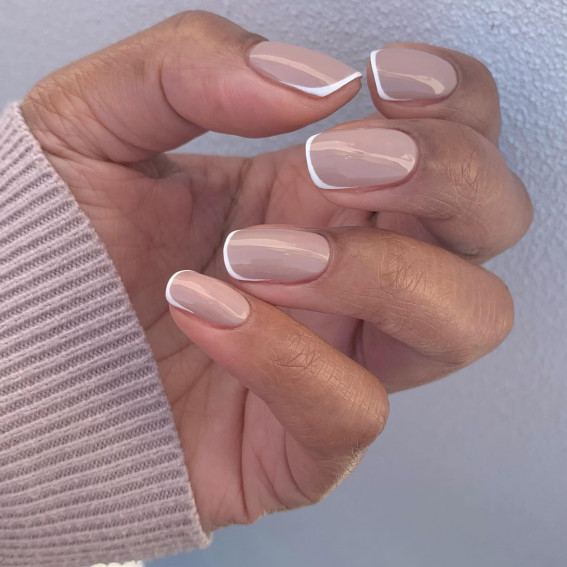 nude french tip nails, summer nails, simple nails