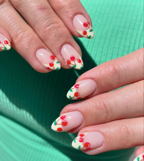 french tip cherry nails, summer nails, summer nail art, summer nails color