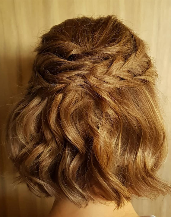 crown braided soft waves, romantic bob soft waves, bridal short hairstyles, bridal short hair, wedding hairstyles short hair, short hair updos, short hair wedding updos, short hair wedding hairstyles, simple hairstyles for short hair