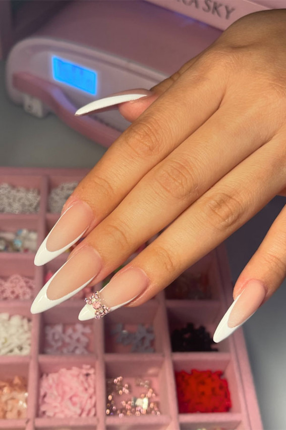 pointy french tip nails, stiletto nails, stiletto french tip nails, wedding nails