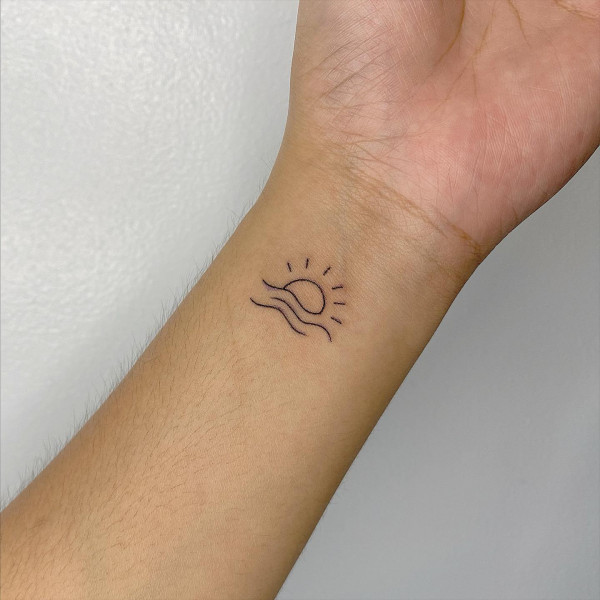 sun and wave tattoos, wrist tattoos, small wrist tattoos