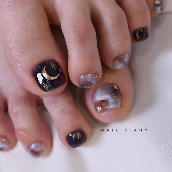 Galaxy-Inspired Toe Nail Designs : 35 Cute Pedicure Designs