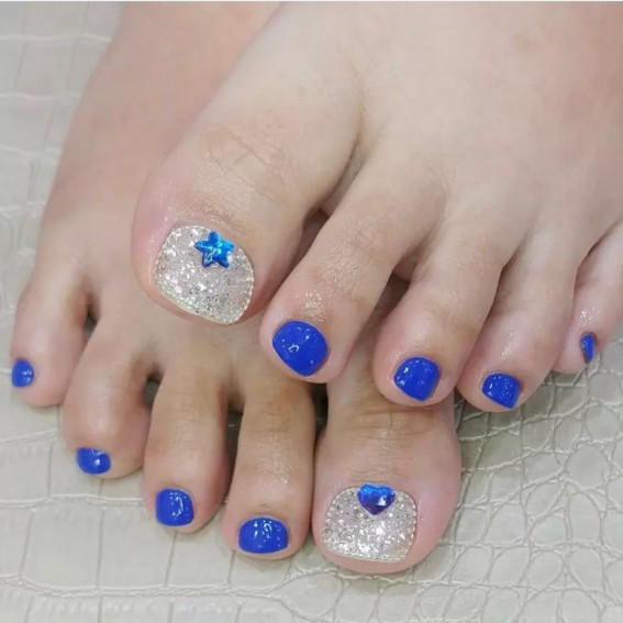 Vibrant Cobalt Blue Summer Toe Nail Design : 35 Cute Pedicure Designs