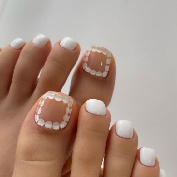 Trendy Scallop White Toe Nail Design : 35 Cute Pedicure Designs