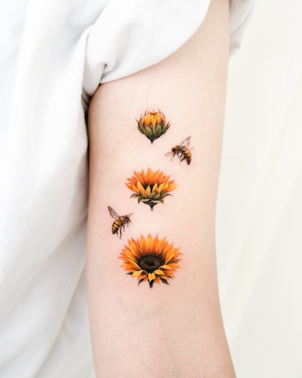 bees and sunflower tattoos