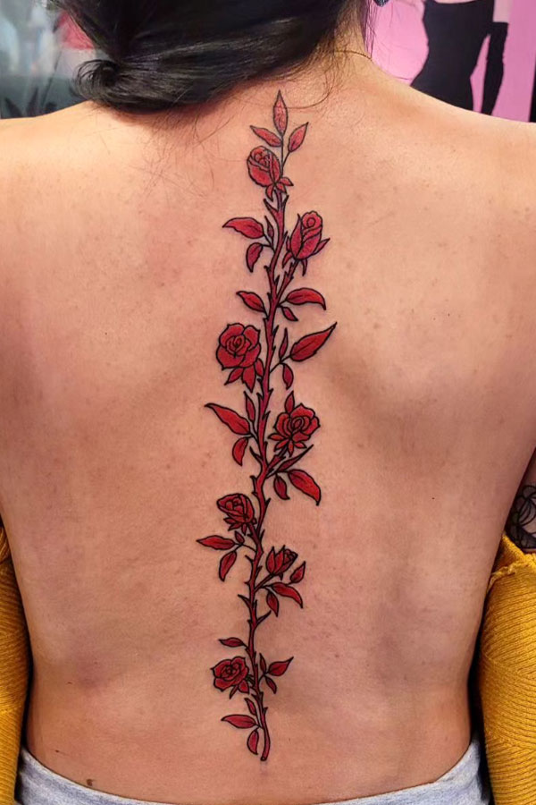 Rose Spine Tattoo for June Birth Flower