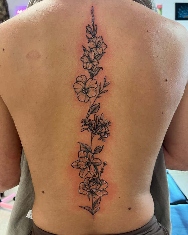 Inspiring Birth Flower Spine Tattoo Designs