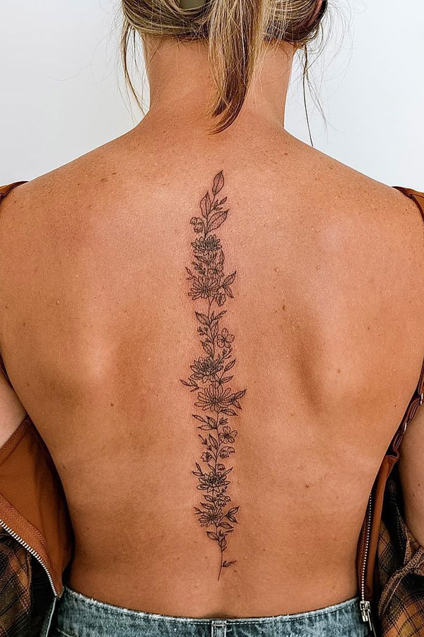 birth flower spine tattoos, birth flower tattoo, birth flower spine tattoo, flower spine tattoos