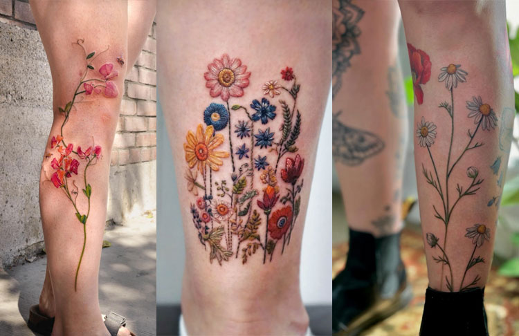 9 Vibrant Colourful Floral Leg Tattoos: Blossoms to Brighten Your Legs