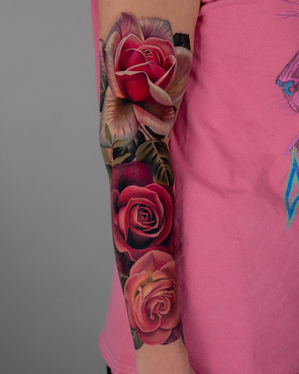 50 Best Floral Tattoos : Rose Sleeve Tattoo