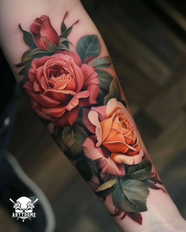 Elegant Roses Tattoo On the Arm, colorful flower tattoos