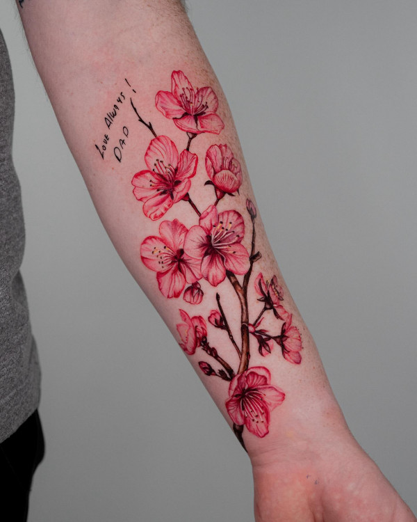 Pink Cherry Blossom Tattoo, arm tattoo, flower tattoo