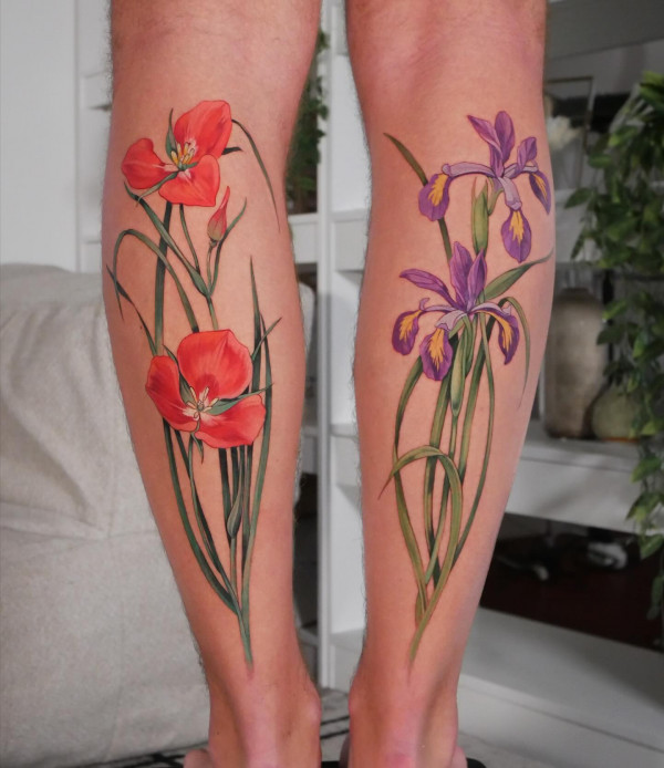 50 Best Floral Tattoos : Mariposa Lily x Douglas Iris Tattoo