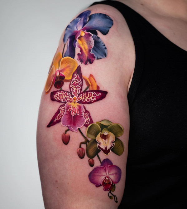 50 Best Floral Tattoos : Orchid Tattoo Upper Arm