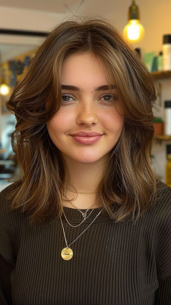 medium-length haircut with curtain bangs