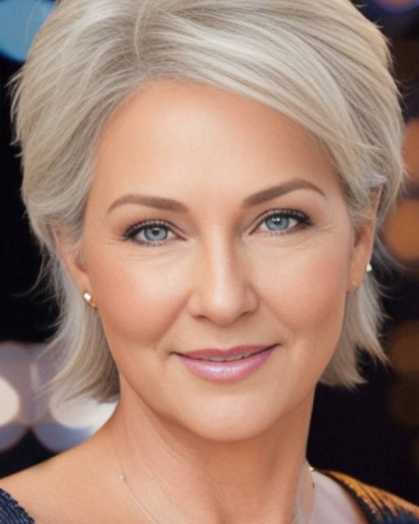 Soft Layered Bob, silver hair colour for women over 50