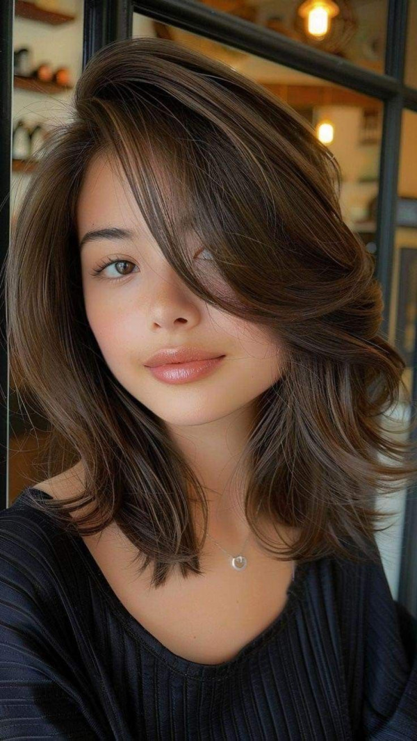 27 Trendsetting Haircuts : Shoulder-Length Layered Haircut with Long Side Swept