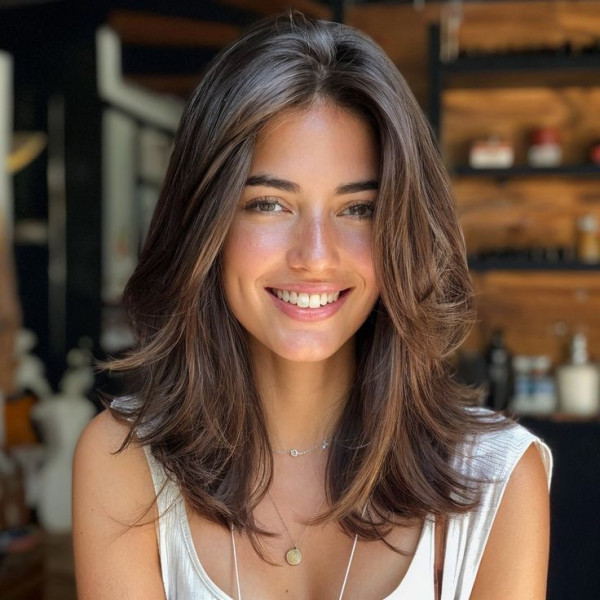 27 Trendsetting Haircuts : Mid-Length Hairstyle with Long Bang Layers