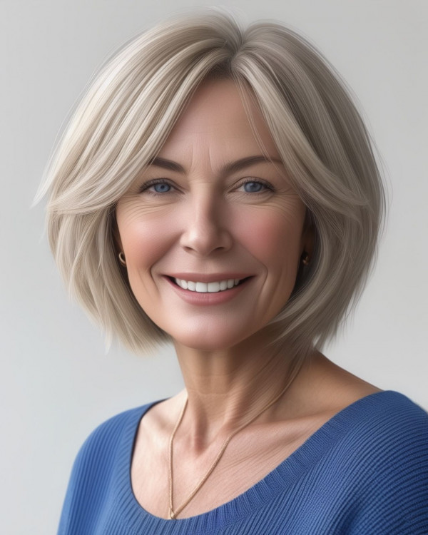 Layered Bob with Curtain Bangs, haircuts for female over 50