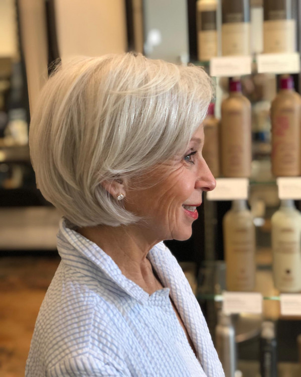 Layered Bob with Side Swept Bangs for Women over 60