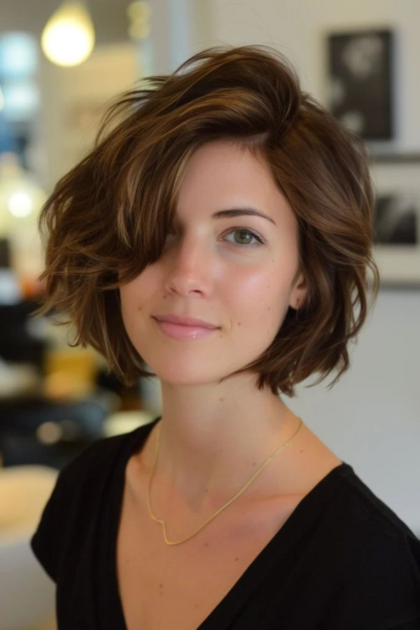 27 Trendsetting Haircuts : Textured Bob with Side Part Bangs