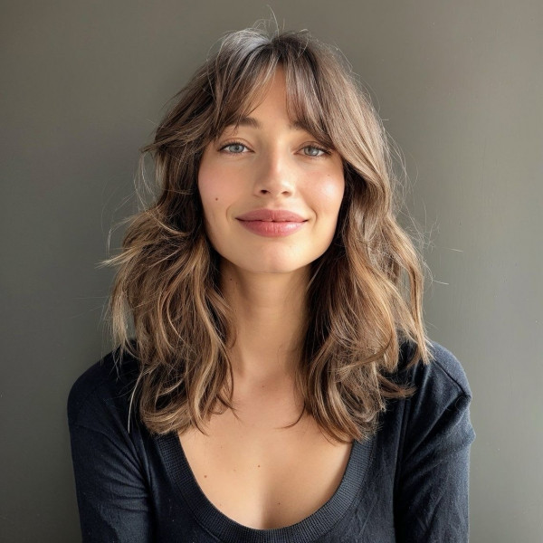 Mid-Length Messy Choppy with Curtain Bangs