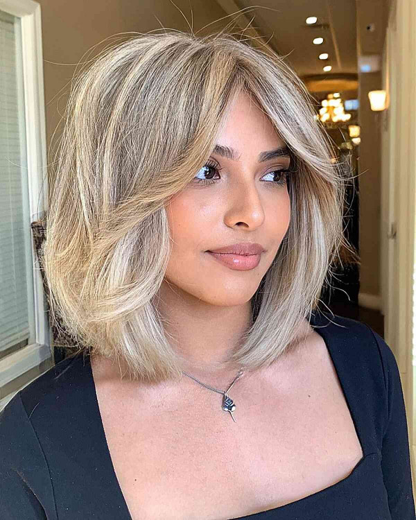 Long Bob with Long Curtain Bangs for Thick Hair