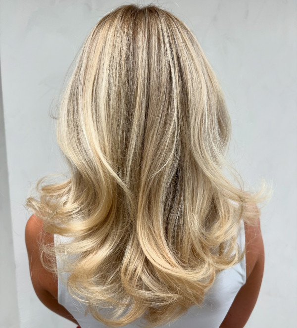 long layered haircut, honey blonde bouncy, trendy long layers