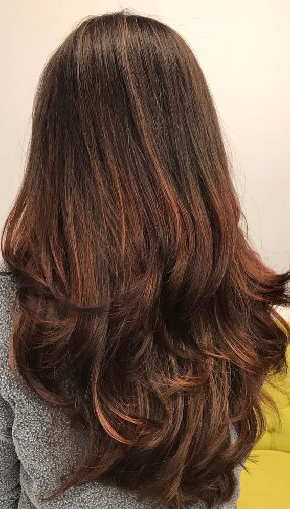 Copper Highlighted Long Layered Haircut : 22 Hottest Layered Hairstyles & Haircuts
