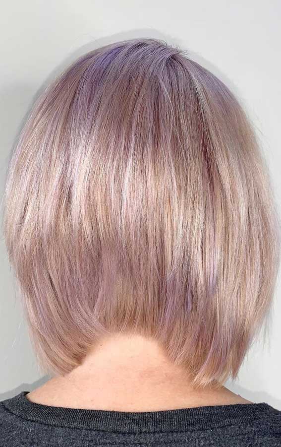 Lilac Highlighted Stacked Bob Haircut : 22 Hottest Layered Hairstyles & Haircuts