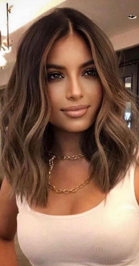 Lob with Face-Framing Highlights : 30 Stylish Medium Length Haircuts To Try