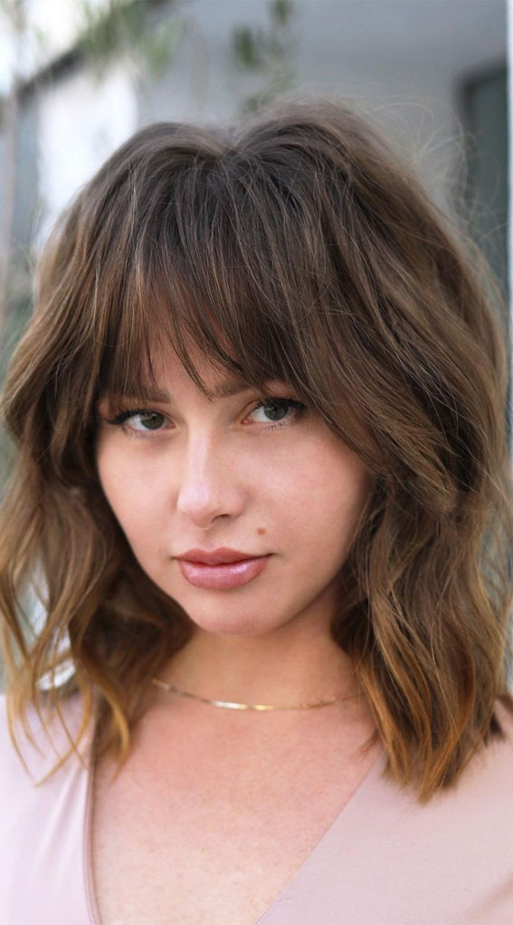 Textured Mid Length with Bangs : 30 Stylish Medium Length Haircuts To Try