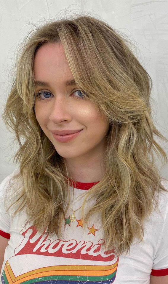 Shaggy Mid-Length with Curtain Bangs : 30 Stylish Medium Length Haircuts To Try