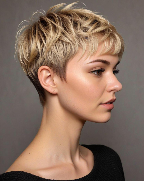spiky blonde pixie, youthful short haircut, pixie haircuts