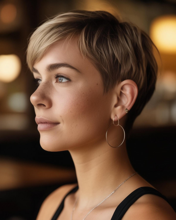 Soft Blonde Pixie, youthful short haircut, pixie haircuts