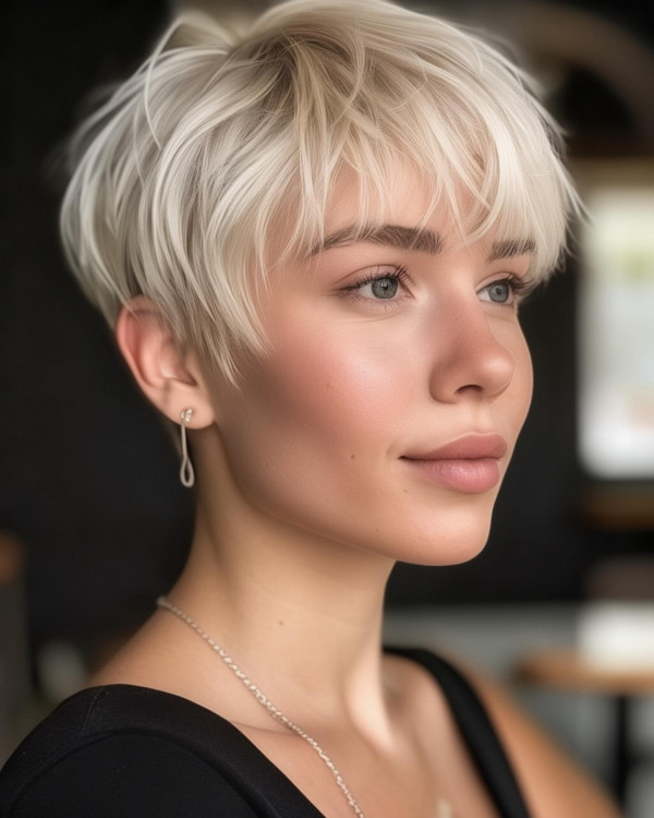 Textured Platinum Pixie, youthful short haircut, pixie haircuts