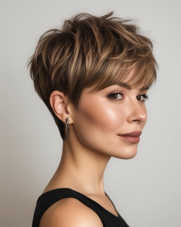 tousled fringe pixiie, youthful short haircut, pixie haircuts