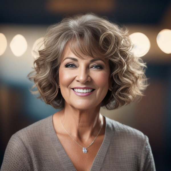 Curly Bob with Bangs, curly bob for older women