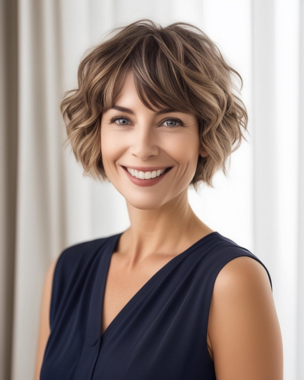 curly bob with bangs, Short Haircuts for Women Over 40