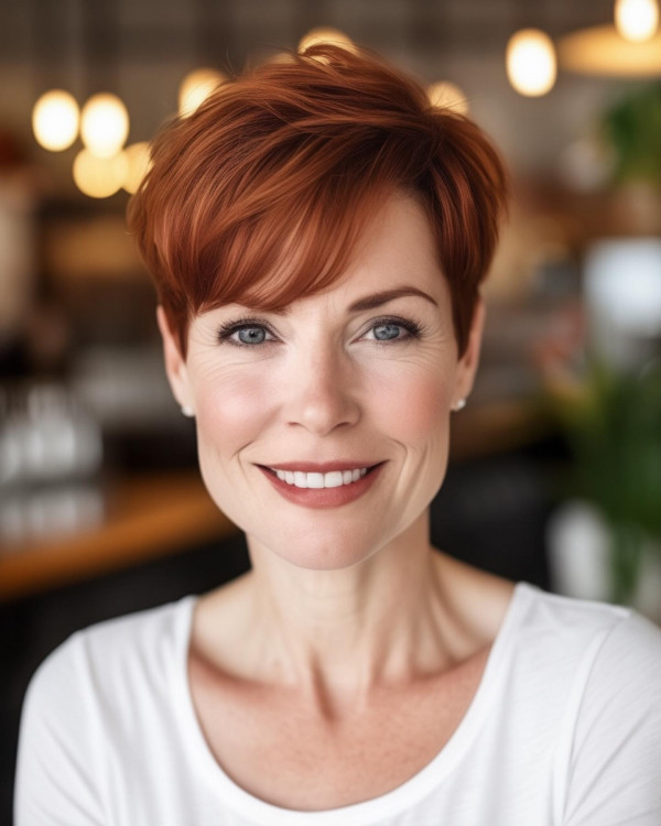 copper hair, copper pixie, Short Haircuts for Women Over 40