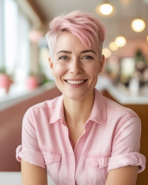 pixie with undercut, pink hair