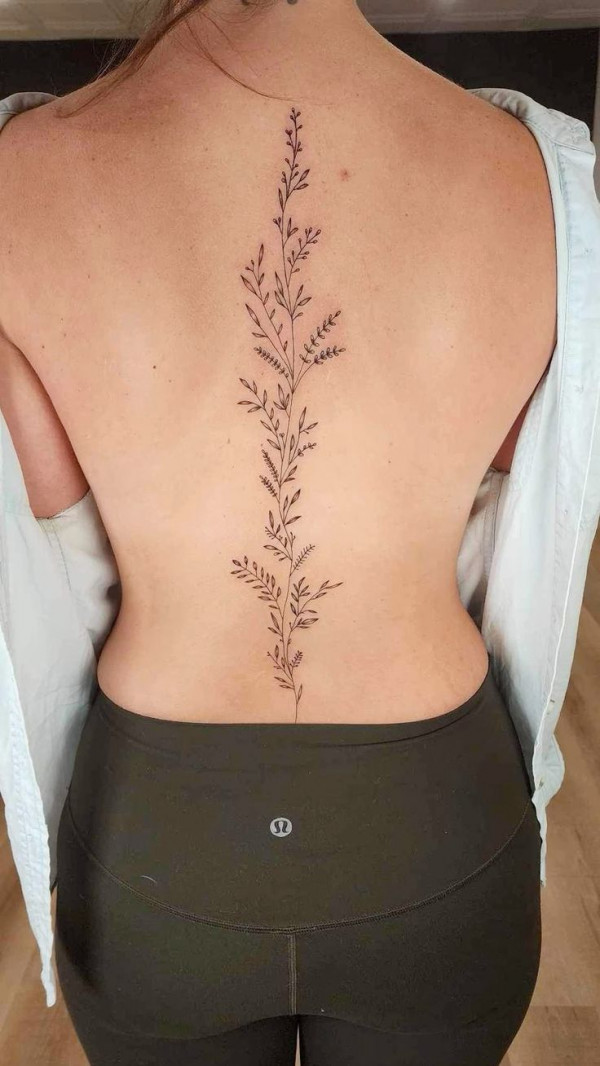 floral vine tattoo, floral vine spine tattoo, spine tattoo ideas