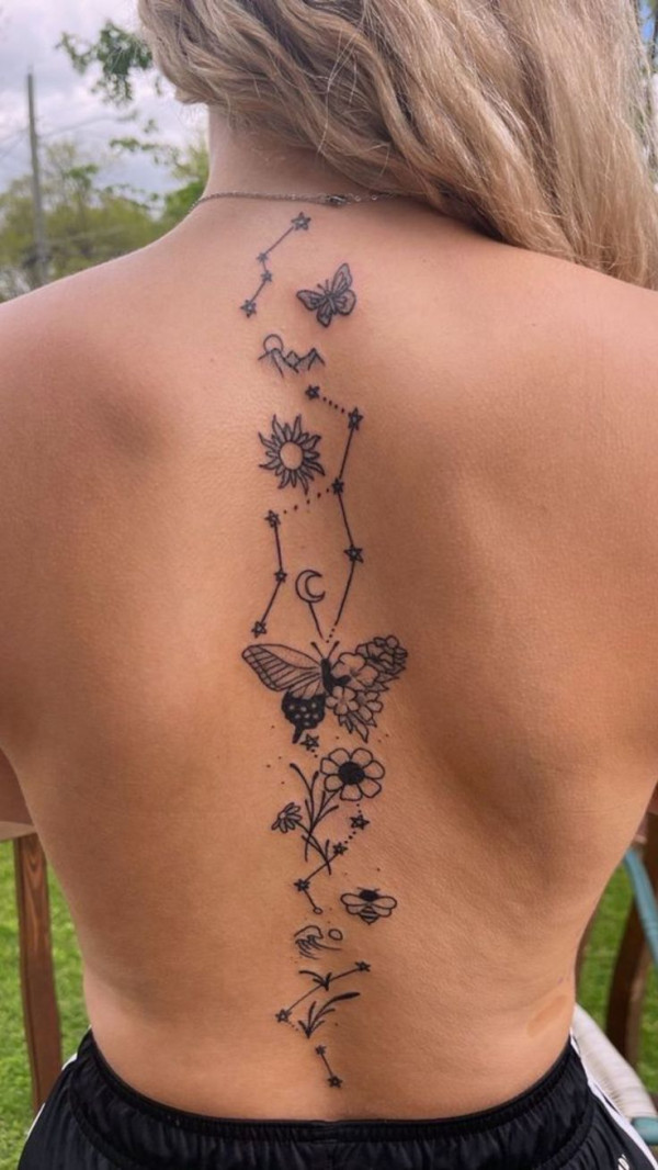 butterfly tattoos, spine tattoos, spine tattoo ideas